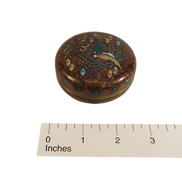 Antique 19th C. Japanese Cloisonné Sparkle Mica Phoenix Round Jewlrey Box Rare - Picture 11 of 11